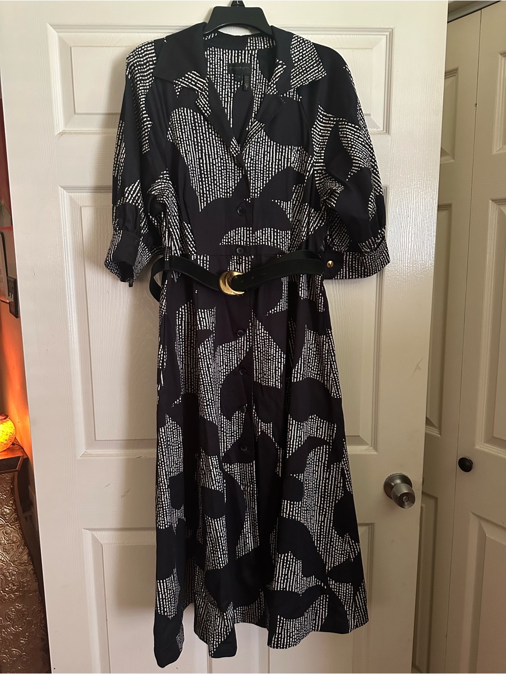 Donna Karan New York Abstract Print Belted Midi Shirt Dress